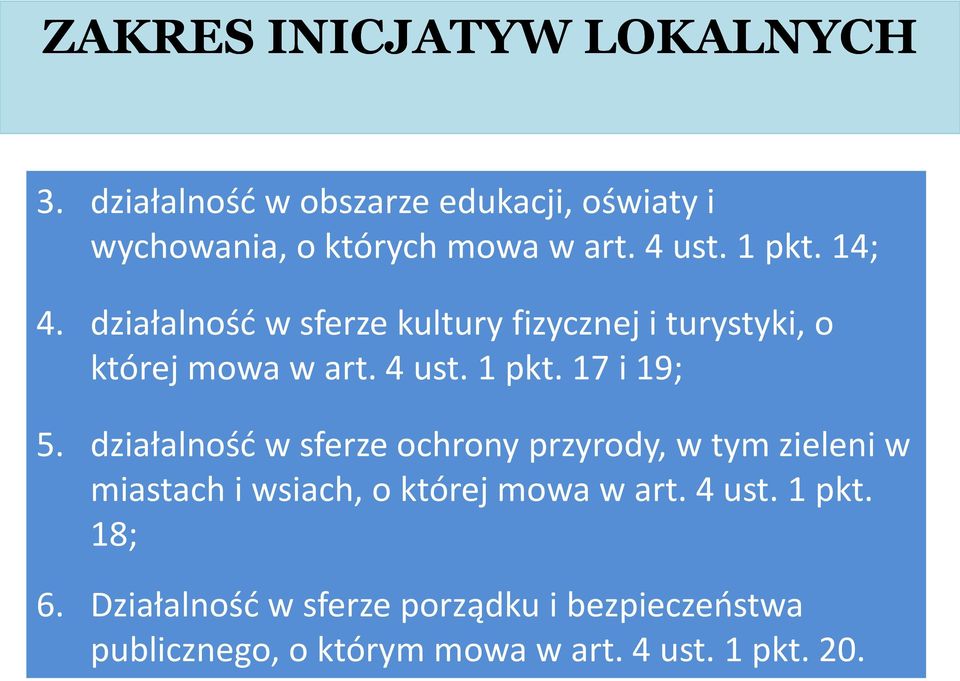 działalnośd w sferze ochrony przyrody, w tym zieleni w miastach i wsiach, o której mowa w art. 4 ust. 1 pkt.