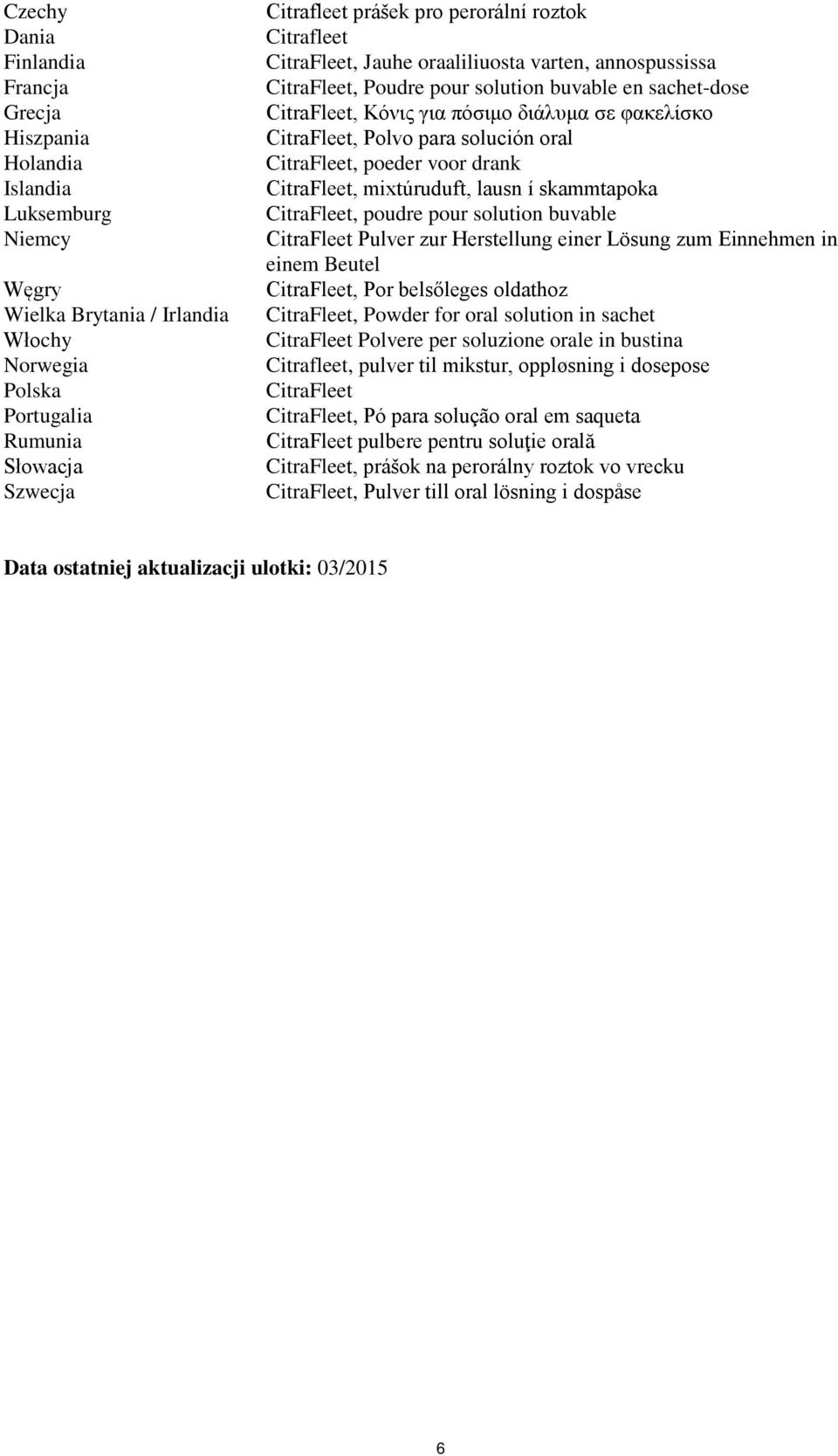 Polvo para solución oral CitraFleet, poeder voor drank CitraFleet, mixtúruduft, lausn í skammtapoka CitraFleet, poudre pour solution buvable CitraFleet Pulver zur Herstellung einer Lösung zum
