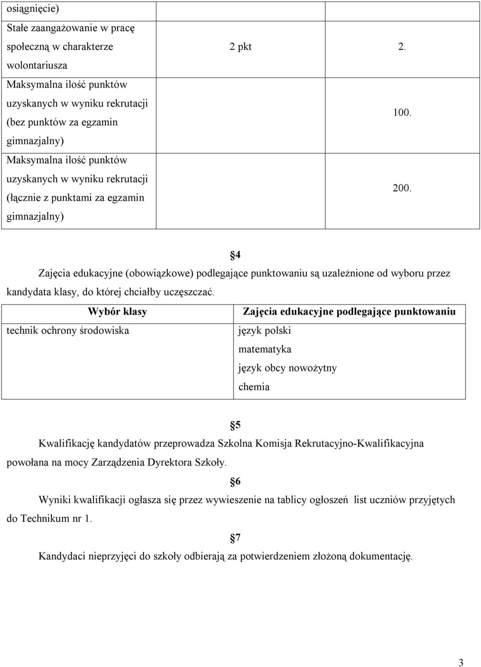 4 Zajęcia edukacyjne (obowiązkowe) podlegające punktowaniu są uzależnione od wyboru przez kandydata klasy, do której chciałby uczęszczać.