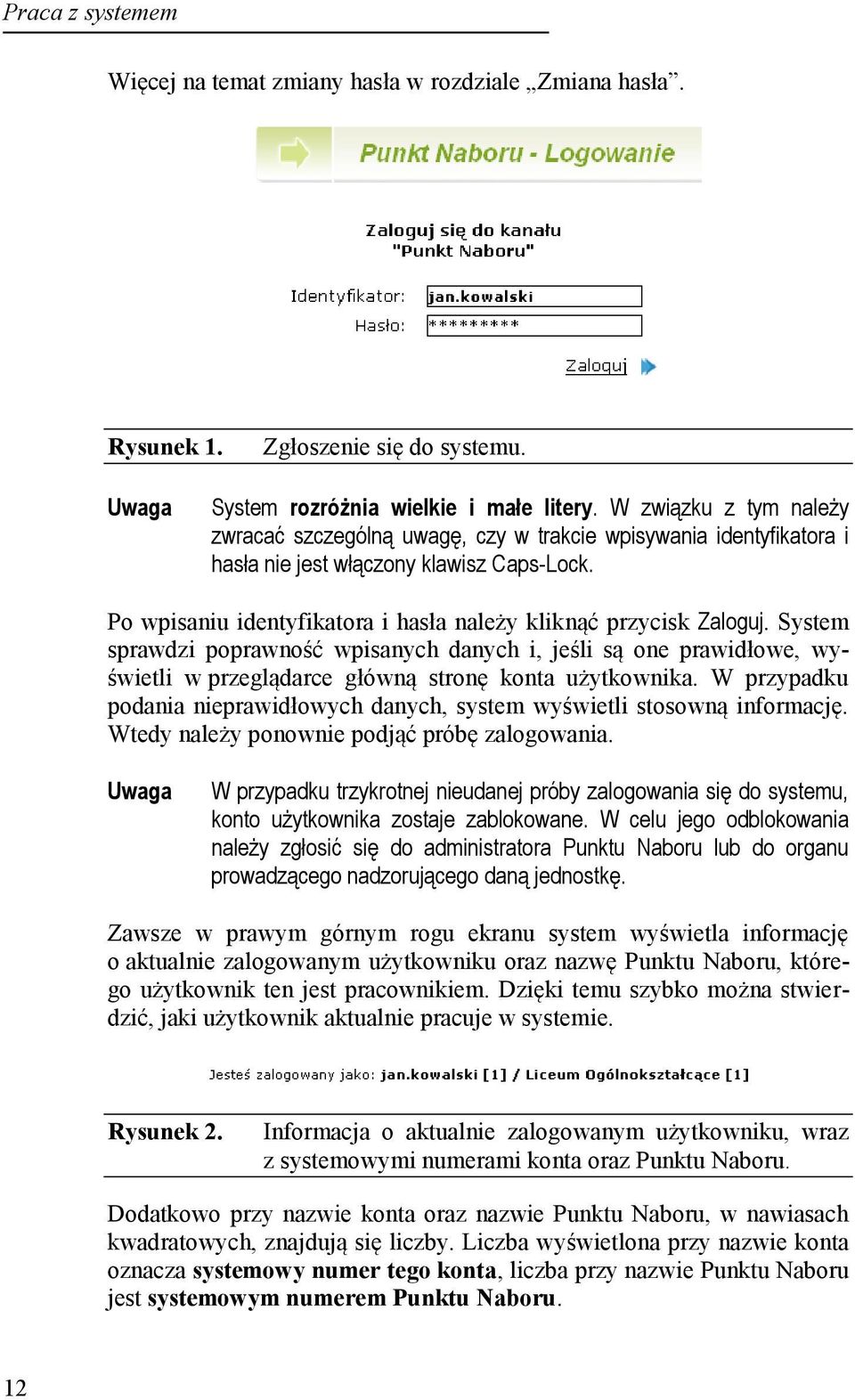 Po wpisaniu identyfikatora i hasła należy kliknąć przycisk Zaloguj. System sprawdzi poprawność wpisanych danych i, jeśli są one prawidłowe, wyświetli w przeglądarce główną stronę konta użytkownika.