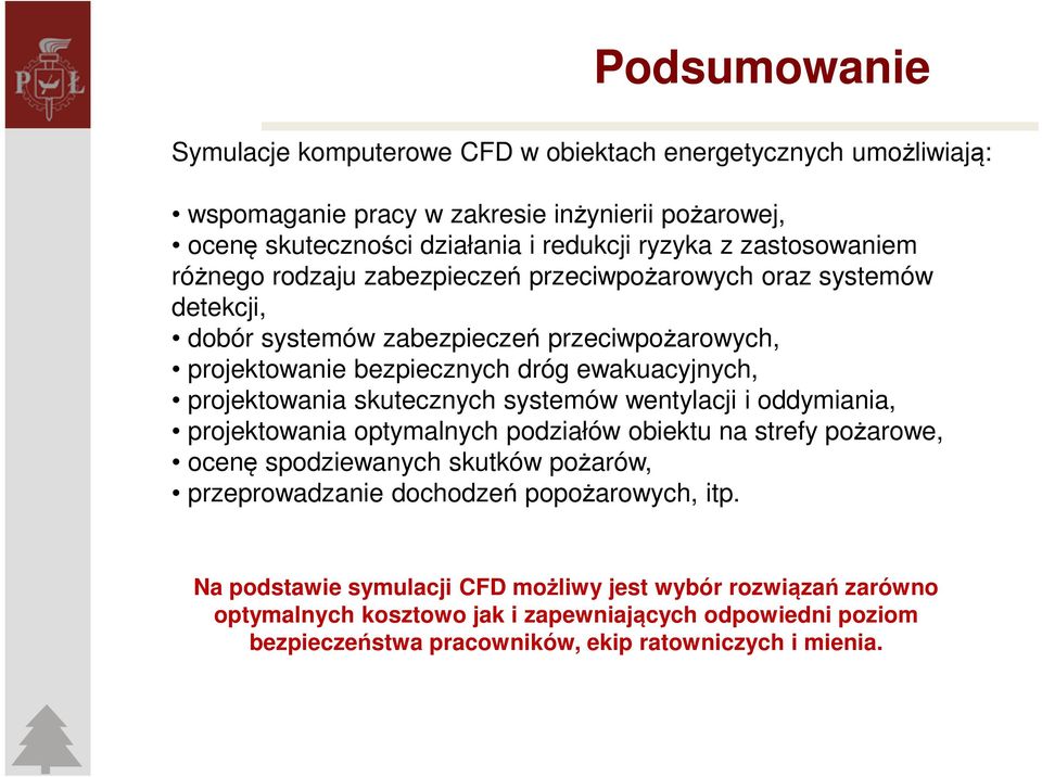 projektowania skutecznych systemów wentylacji i oddymiania, projektowania optymalnych podziałów obiektu na strefy pożarowe, ocenę spodziewanych skutków pożarów, przeprowadzanie