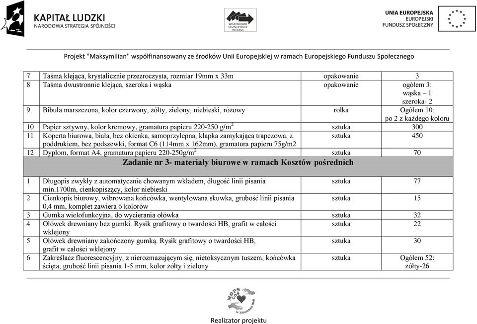 samoprzylepna, klapka zamykająca trapezowa, z sztuka 450 poddrukiem, bez podszewki, format C6 (114mm x 162mm), gramatura papieru 75g/m2 12 Dyplom, format A4, gramatura papieru 220-250g/m 2 sztuka 70