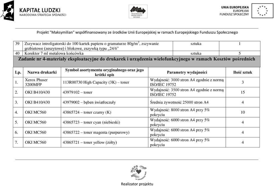 OKI B410/430 43979102 toner Symbol asortymentu oryginalnego oraz jego krótki opis 113R00730 High Capacity (3K) toner Parametry wydajności Wydajność: 3000 stron A4 zgodnie z normą ISO/IEC 19752