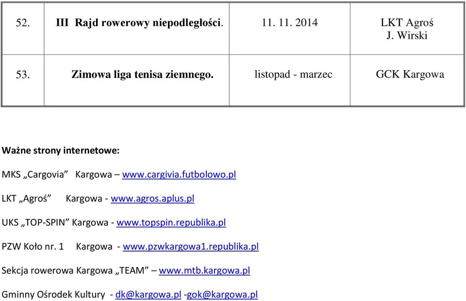 pl LKT Agroś Kargowa - www.agros.aplus.pl UKS TOP-SPIN Kargowa - www.topspin.republika.pl PZW Koło nr.