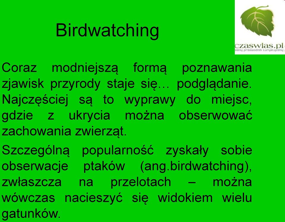 Najczęściej są to wyprawy do miejsc, gdzie z ukrycia można obserwować zachowania
