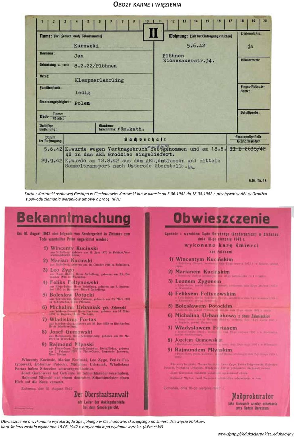 (IPN) Obwieszczenie o wykonaniu wyroku Sądu Specjalnego w Ciechanowie, skazującego na śmierć