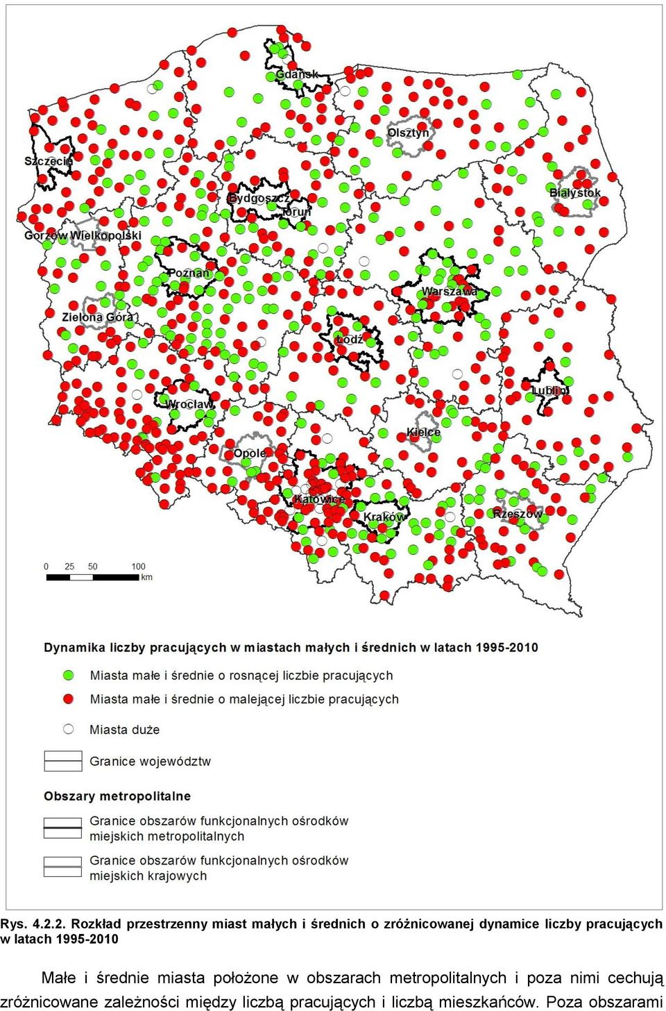 dynamice liczby pracujących w latach 1995-2010 Małe i średnie miasta