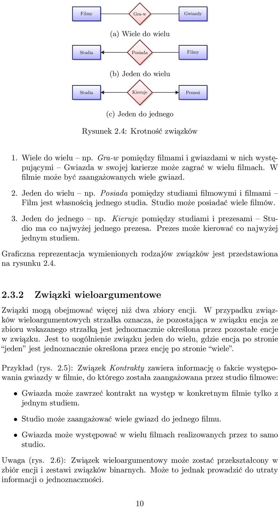 Posiada pomiędzy studiami filmowymi i filmami Film jest własnością jednego studia. Studio może posiadać wiele filmów. 3. Jeden do jednego np.