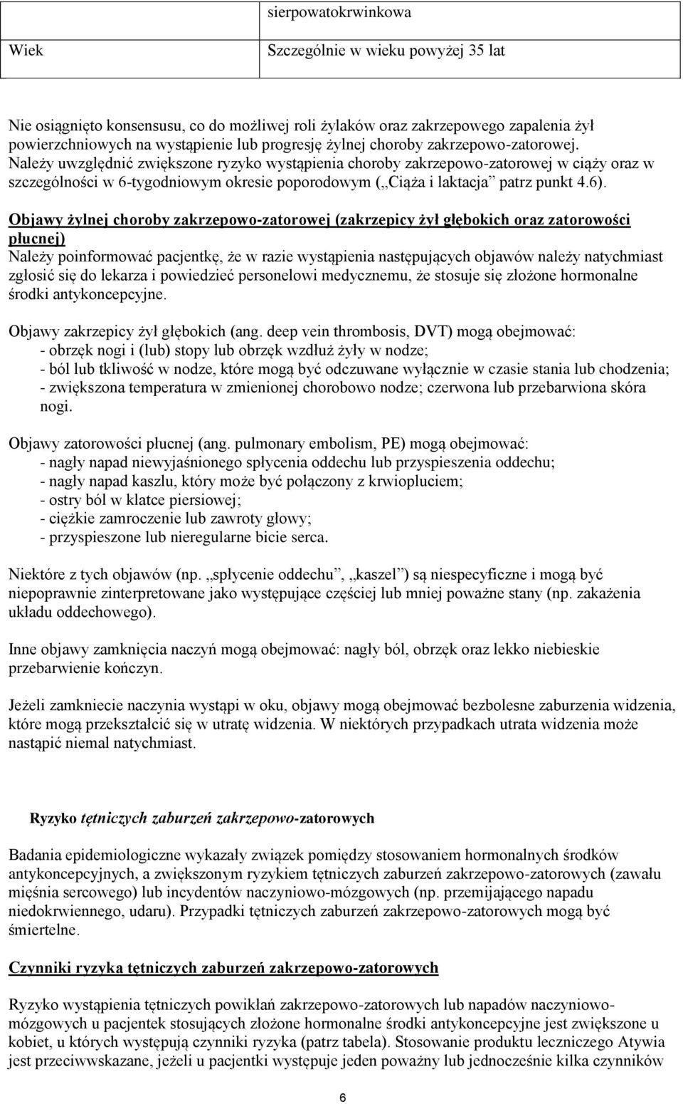 Należy uwzględnić zwiększone ryzyko wystąpienia choroby zakrzepowo-zatorowej w ciąży oraz w szczególności w 6-tygodniowym okresie poporodowym ( Ciąża i laktacja patrz punkt 4.6).