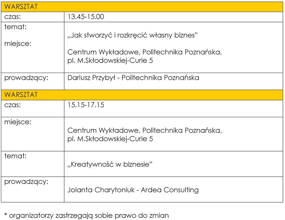 Przybył - Politechnika Poznańska czas: 15.15-17.