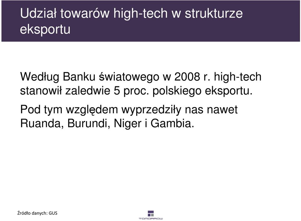high-tech stanowił zaledwie 5 proc. polskiego eksportu.