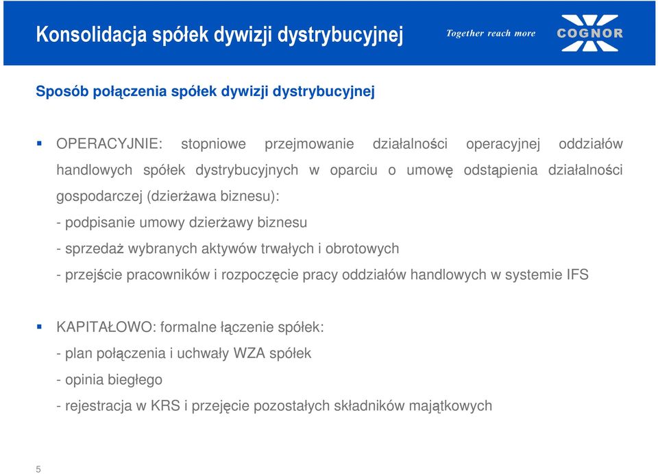 wybranych aktywów trwałych i obrotowych - przejście pracowników i rozpoczęcie pracy oddziałów handlowych w systemie IFS KAPITAŁOWO: formalne