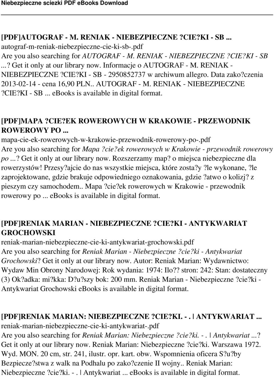 [PDF]MAPA?CIE?EK ROWEROWYCH W KRAKOWIE - PRZEWODNIK ROWEROWY PO... mapa-cie-ek-rowerowych-w-krakowie-przewodnik-rowerowy-po-.pdf Are you also searching for Mapa?cie?ek rowerowych w Krakowie - przewodnik rowerowy po.