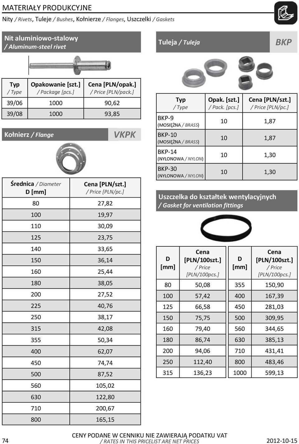 BKP- (NYLONOWA / NYLON) BKP-0 (NYLONOWA / NYLON) / Pack. [pcs.] 0, 0, 0,0 0,0 Uszczelka do kształtek wentylacyjnych / Gasket for ventilation fittings D [mm] Cena [PLN/00szt.