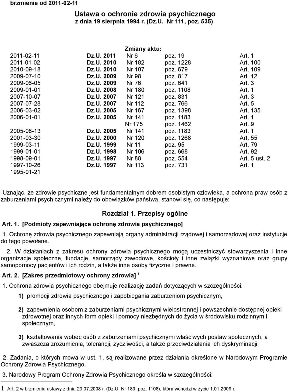 1 2007-10-07 Dz.U. 2007 Nr 121 poz. 831 Art. 3 2007-07-28 Dz.U. 2007 Nr 112 poz. 766 Art. 5 2006-03-02 Dz.U. 2005 Nr 167 poz. 1398 Art. 135 2006-01-01 Dz.U. 2005 Nr 141 poz. 1183 Art. 1 Nr 175 poz.