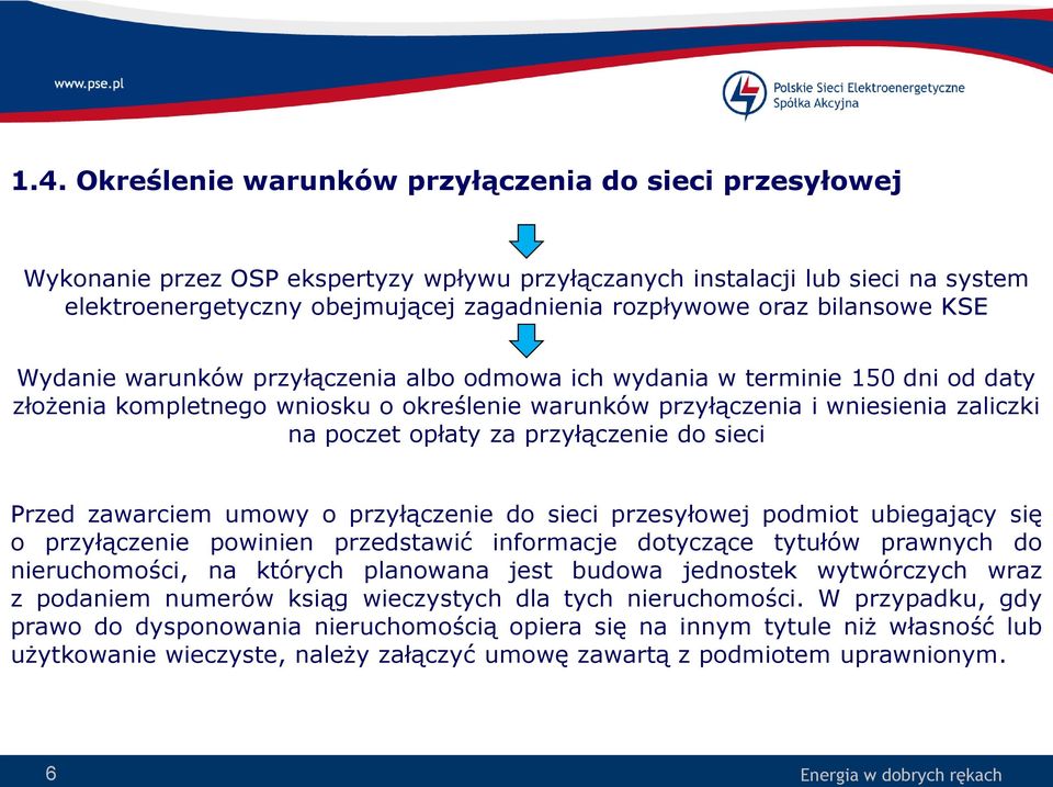 opłaty za przyłączenie do sieci Przed zawarciem umowy o przyłączenie do sieci przesyłowej podmiot ubiegający się o przyłączenie powinien przedstawić informacje dotyczące tytułów prawnych do