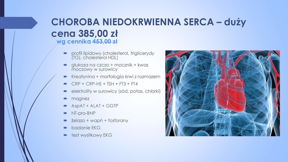 + morfologia krwi z rozmazem CRP + CRP-HS + TSH + FT3 + FT4 elektrolity w surowicy (sód, potas,