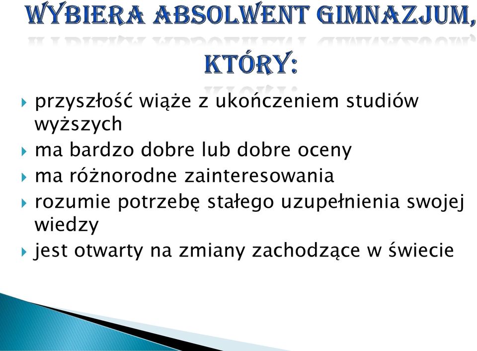 zainteresowania rozumie potrzebę stałego
