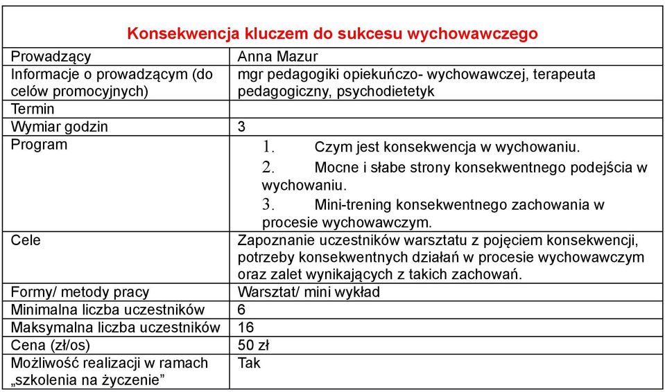 Mini-trening konsekwentnego zachowania w procesie wychowawczym.