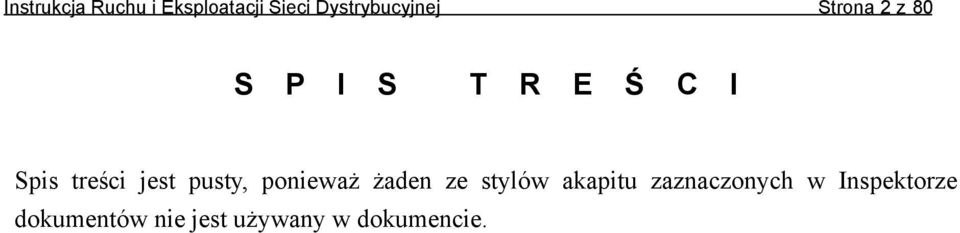 pusty, ponieważ żaden ze stylów akapitu zaznaczonych