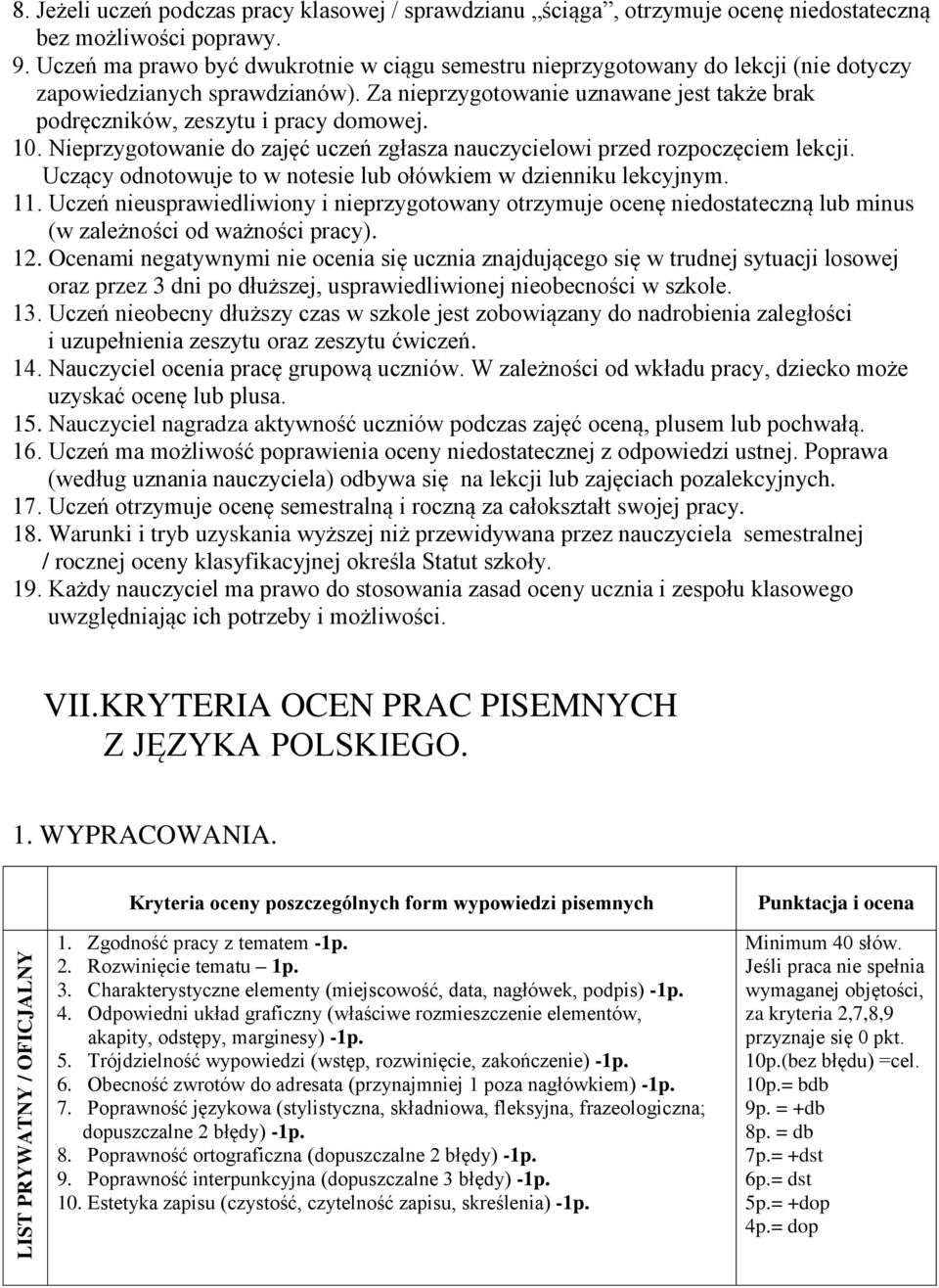 10. Nieprzygotowanie do zajęć uczeń zgłasza nauczycielowi przed rozpoczęciem lekcji. Uczący odnotowuje to w notesie lub ołówkiem w dzienniku lekcyjnym. 11.