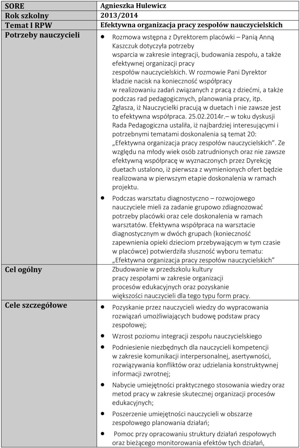 W rozmowie Pani Dyrektor kładzie nacisk na konieczność współpracy w realizowaniu zadań związanych z pracą z dziećmi, a także podczas rad pedagogicznych, planowania pracy, itp.