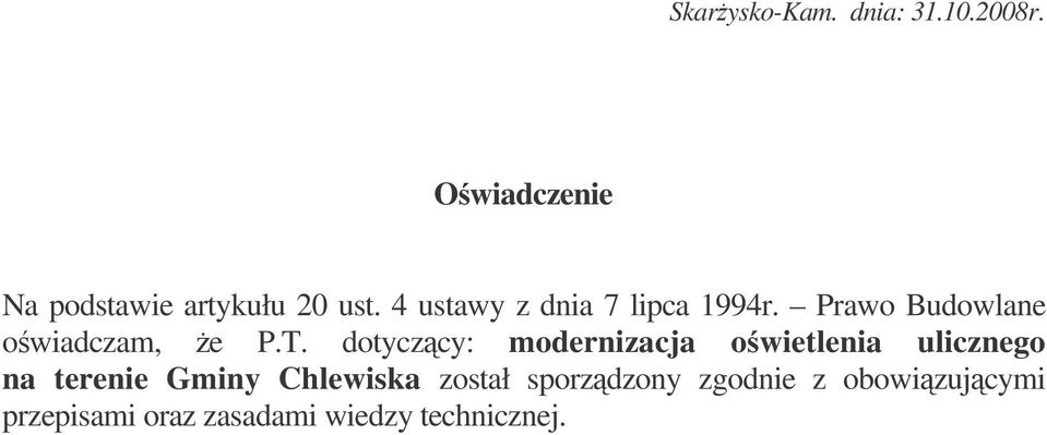 dotyczcy: modernizacja owietlenia ulicznego na terenie Gminy Chlewiska