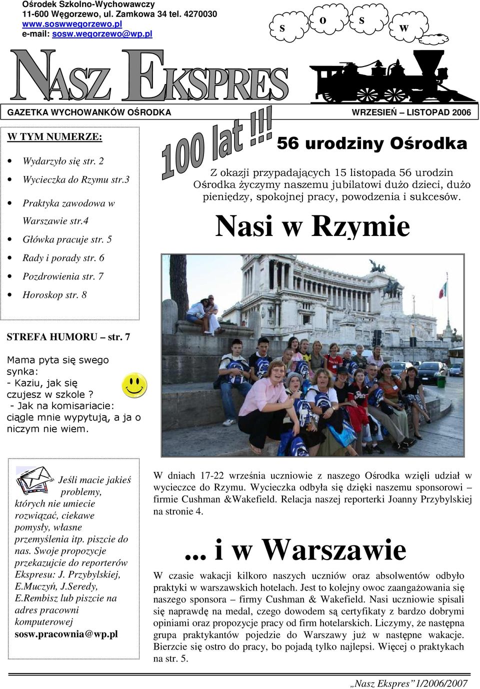 6 Pozdrowienia str. 7 Horoskop str.