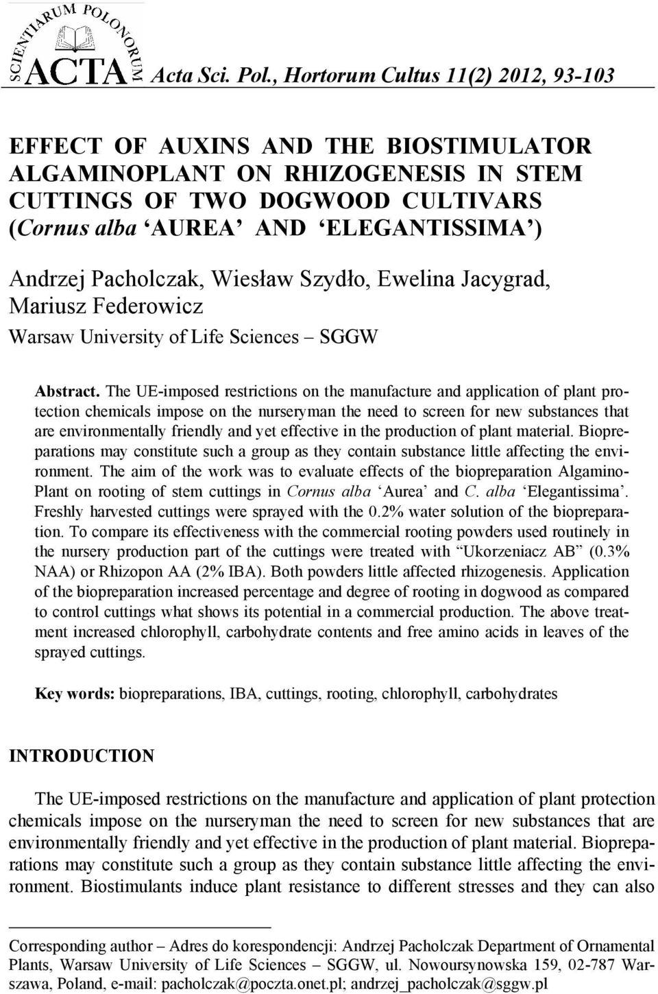 Szydło, Ewelin Jygrd, Mriusz Federowiz Wrsw University of Life Sienes SGGW Astrt.