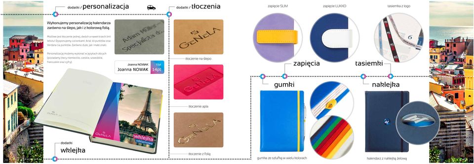 Zarówno duże, jak i małe znaki. Personalizację możemy wykonać w językach obcych (posiadamy litery niemieckie, czeskie, szwedzkie, francuskie oraz cyfry).