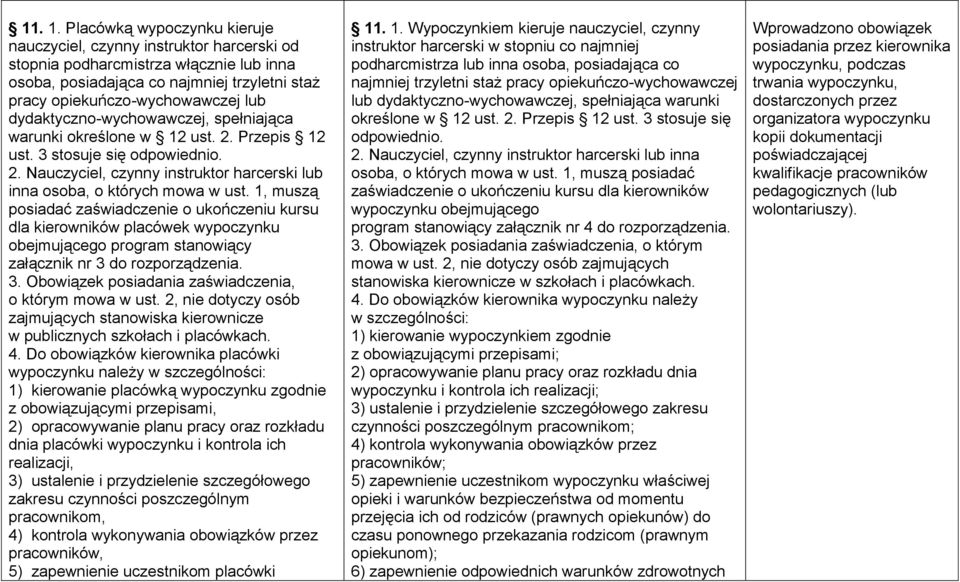 dydaktyczno-wychowawczej, spełniająca warunki określone w 12 ust. 2. Przepis 12 ust. 3 stosuje się odpowiednio. 2. Nauczyciel, czynny instruktor harcerski lub inna osoba, o których mowa w ust.