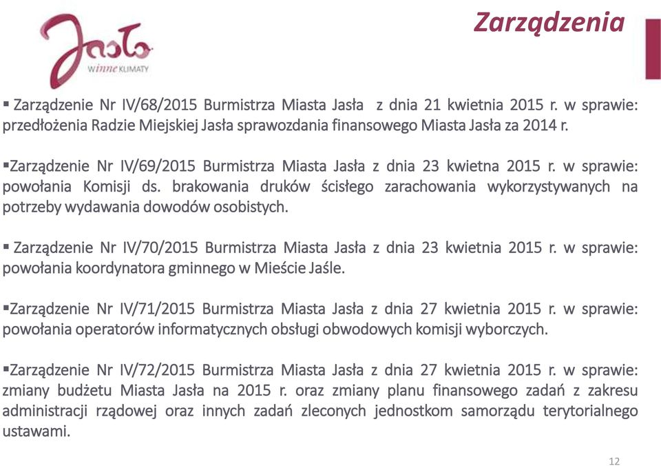 brakowania druków ścisłego zarachowania wykorzystywanych na potrzeby wydawania dowodów osobistych. Zarządzenie Nr IV/70/2015 Burmistrza Miasta Jasła z dnia 23 kwietnia 2015 r.