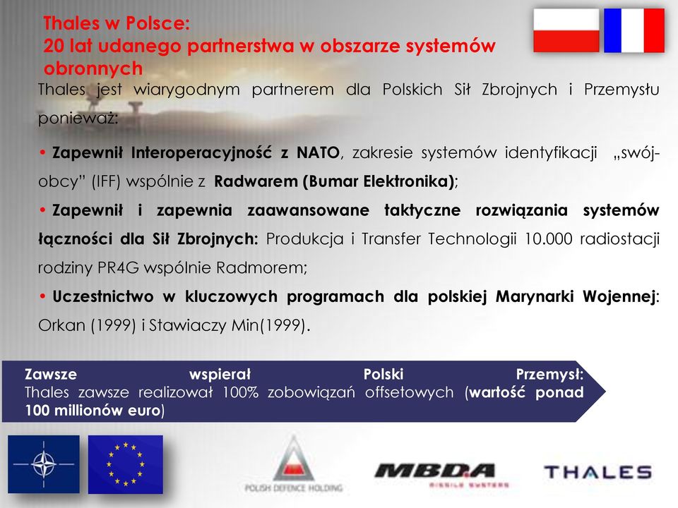 systemów łączności dla Sił Zbrojnych: Produkcja i Transfer Technologii 10.