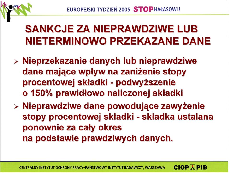 o 150% prawidłowo naliczonej składki Nieprawdziwe dane powodujące zawyżenie stopy