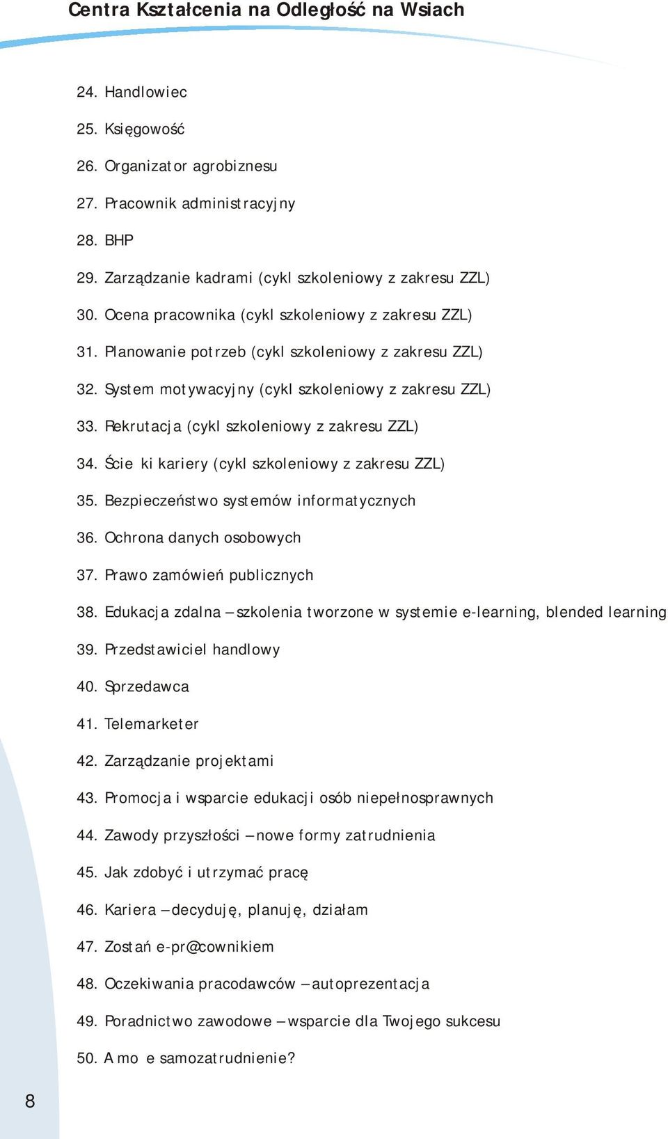 Rekrutacja (cykl szkoleniowy z zakresu ZZL) 34. Ścieżki kariery (cykl szkoleniowy z zakresu ZZL) 35. Bezpieczeństwo systemów informatycznych 36. Ochrona danych osobowych 37.