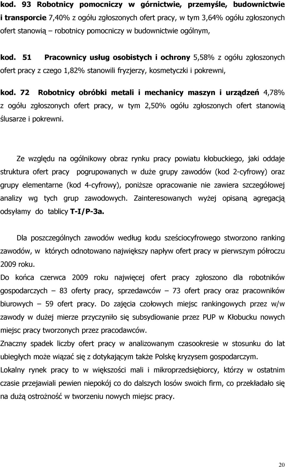 72 Robotnicy obróbi metali i mechanicy maszyn i urządzeń 4,78% z ogółu zgłoszonych ofert pracy, w tym 2,50% ogółu zgłoszonych ofert stanowią ślusarze i porewni.