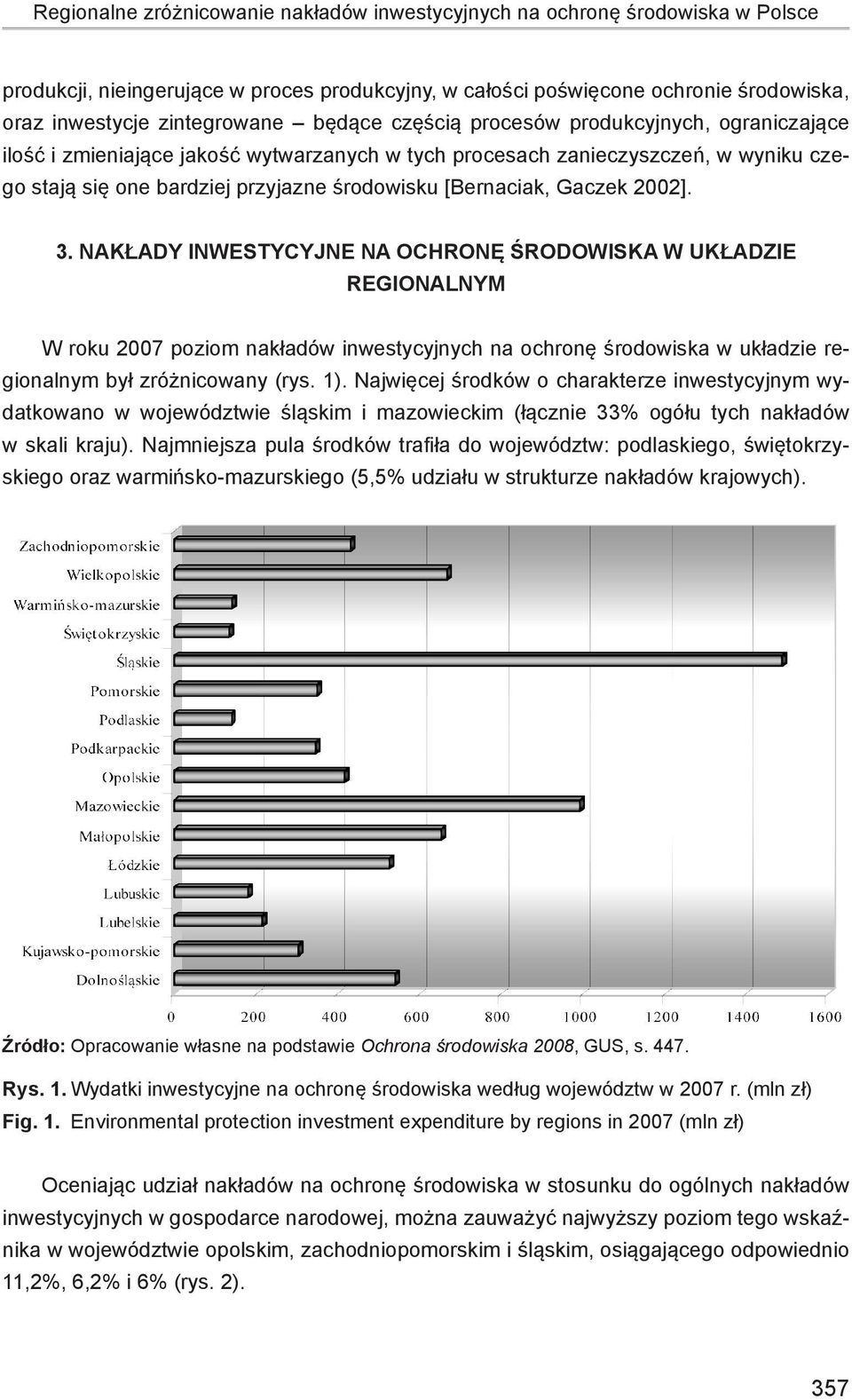 Gaczek 2002]. 3. NAKŁADY INWESTYCYJNE NA OCHRONĘ ŚRODOWISKA W UKŁADZIE REGIONALNYM W roku 2007 poziom nakładów inwestycyjnych na ochronę środowiska w układzie regionalnym był zróżnicowany (rys. 1).