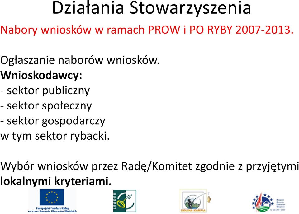 Wnioskodawcy: - sektor publiczny - sektor społeczny - sektor
