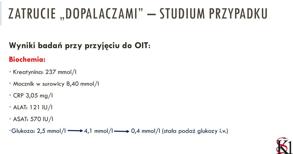 CRP 3,05 mg/l ALAT: 121 IU/l ASAT: 570 IU/l Glukoza: