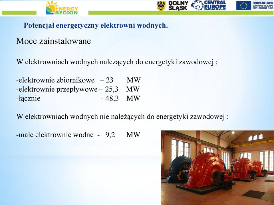 zawodowej : -elektrownie zbiornikowe 23 MW -elektrownie przepływowe 25,3 MW