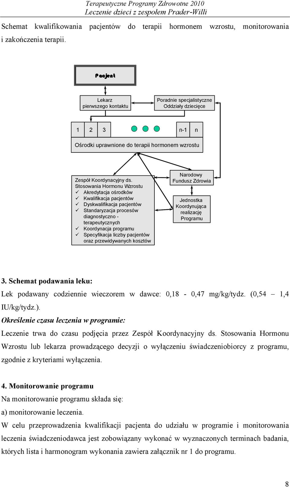 Stosowania Hormonu Wzrostu Akredytacja ośrodków Kwalifikacja pacjentów Dyskwalifikacja pacjentów Standaryzacja procesów diagnostyczno - terapeutycznych Koordynacja programu Specyfikacja liczby