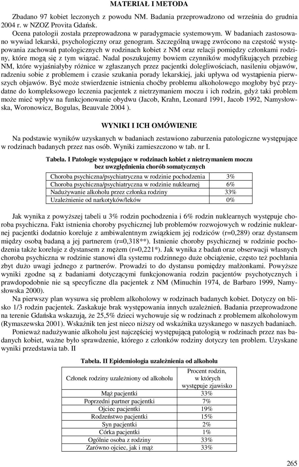 Szczególną uwagę zwrócono na częstość występowania zachowań patologicznych w rodzinach kobiet z NM oraz relacji pomiędzy członkami rodziny, które mogą się z tym wiązać.