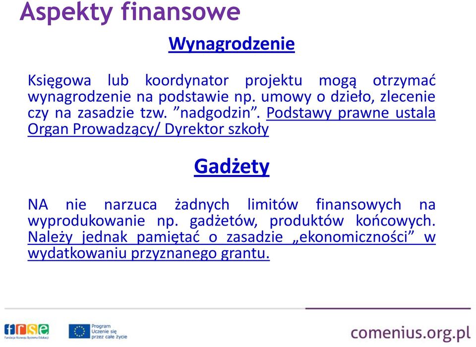 Podstawy prawne ustala Organ Prowadzący/ Dyrektor szkoły Gadżety NA nie narzuca żadnych limitów