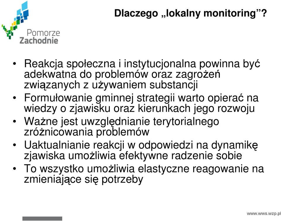 substancji Formułowanie gminnej strategii warto opierać na wiedzy o zjawisku oraz kierunkach jego rozwoju WaŜne jest