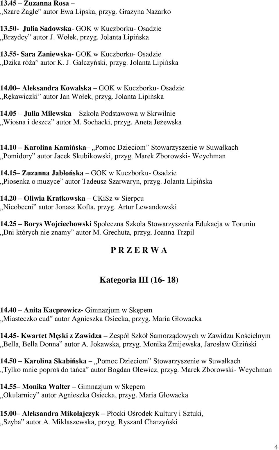 Jolanta Lipińska 14.05 Julia Milewska Szkoła Podstawowa w Skrwilnie Wiosna i deszcz autor M. Sochacki, przyg. Aneta Jeżewska 14.