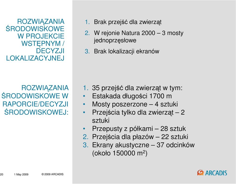 Brak lokalizacji ekranów ROZWIĄZANIA ŚRODOWISKOWE W RAPORCIE/DECYZJI ŚRODOWISKOWEJ: 1.