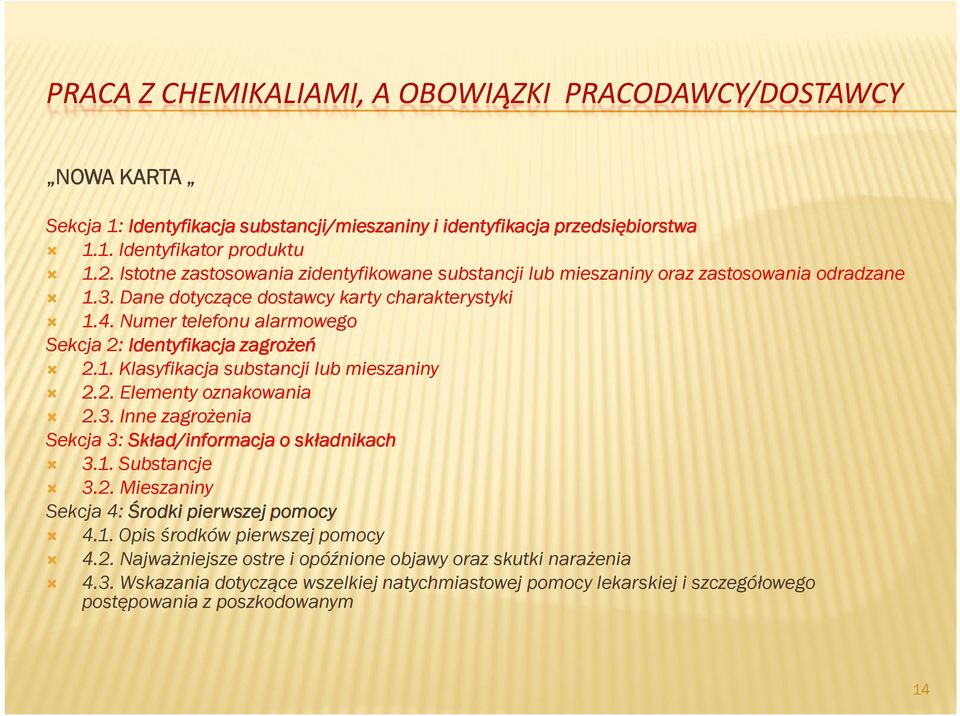 Numer telefonu alarmowego Sekcja 2: Identyfikacja zagrożeń 2.1. Klasyfikacja substancji lub mieszaniny 2.2. Elementy oznakowania 2.3. Inne zagrożenia Sekcja 3: Skład/informacja o składnikach 3.1. Substancje 3.