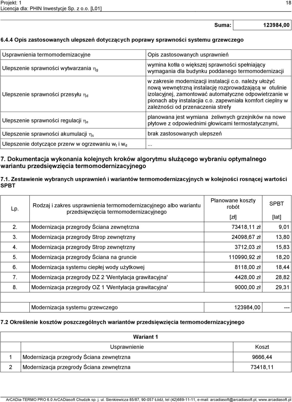 sprawności regulacji e Ulepszenie sprawności akumulacji s Ulepszenie dotyczące przerw w ogrzewaniu w t i w d.
