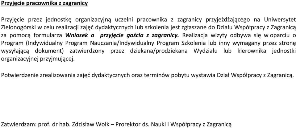 Realizacja wizyty odbywa się w oparciu o Program (Indywidualny Program Nauczania/Indywidualny Program Szkolenia lub inny wymagany przez stronę wysyłającą dokument) zatwierdzony przez