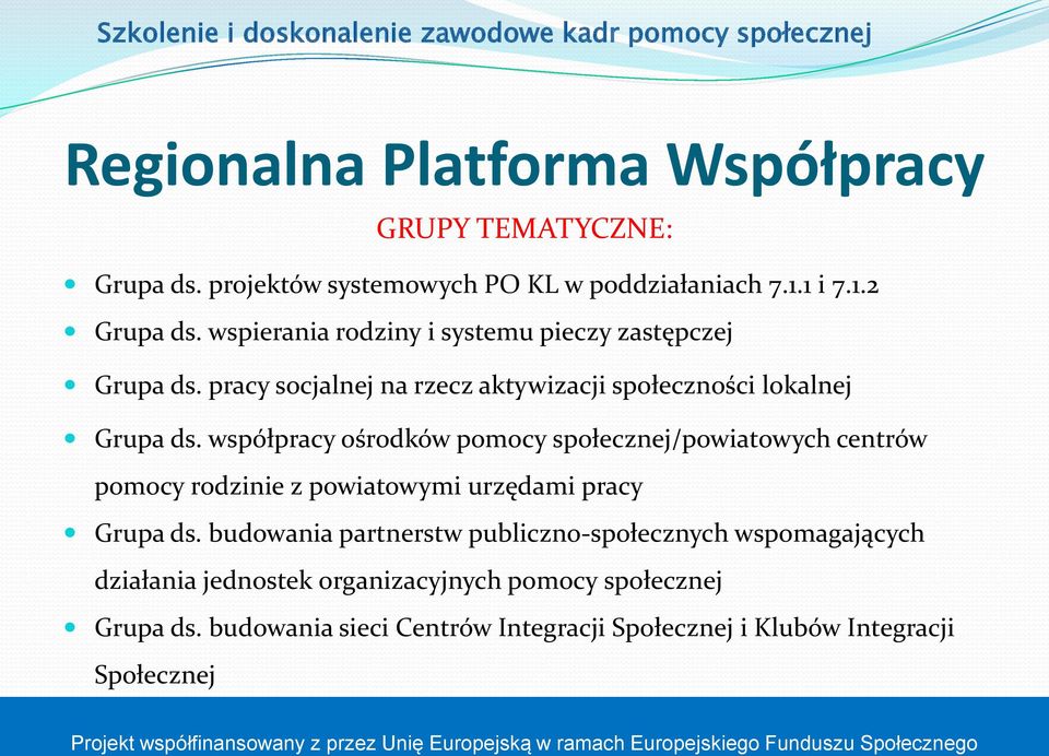 współpracy ośrodków pomocy społecznej/powiatowych centrów pomocy rodzinie z powiatowymi urzędami pracy Grupa ds.